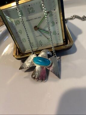 Sterling Thunderbird Necklace with Turquoise Cabochon